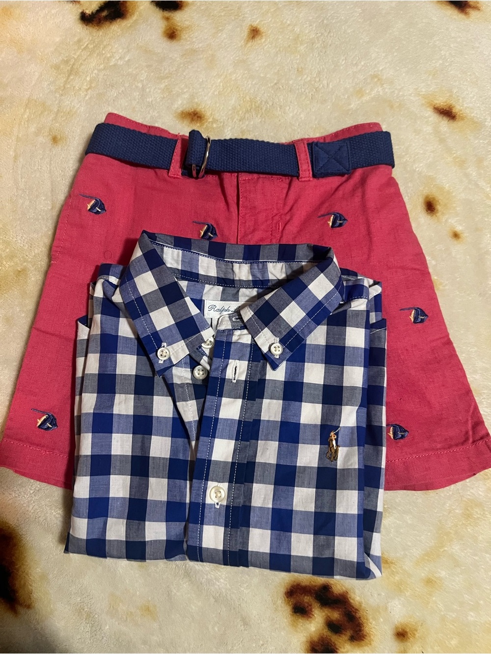 Ralph Lauren Blue and White Gingham Button-Down Shirt